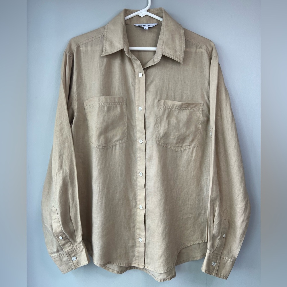 Veronica Beard 100% Linen Gil Button Down Top
Pebble Khaki Tan Women’s Medium